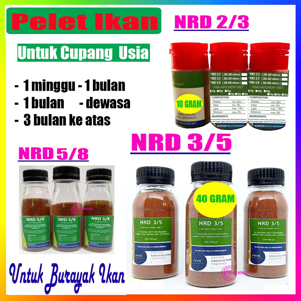 Pelet Ikan NRD 2/3 10Gram NRD 3/5 40Gram NRD 5/8 40Gram Pelet NRd Pakan Guppy, Cupang, Ikan Hias