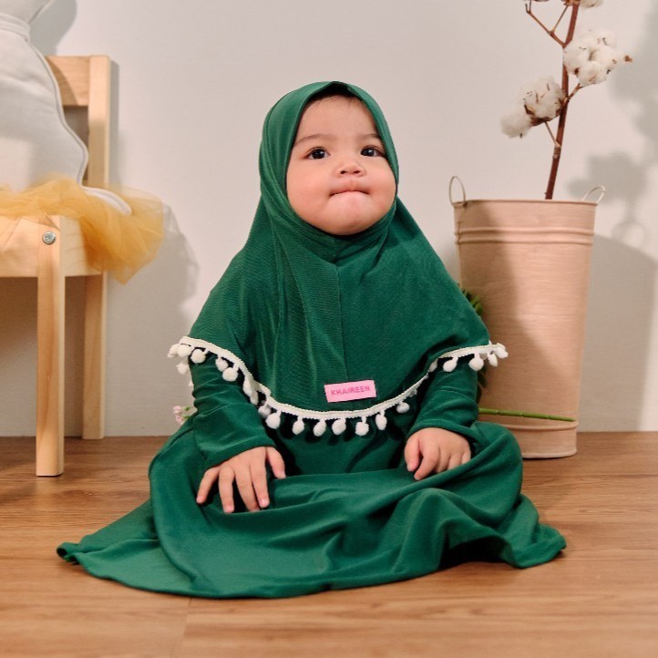 Gamis Anak Perempuan Pompom Original 100% Khaireen Usia 0-5 Tahun / Gamis Bayi Perempuan