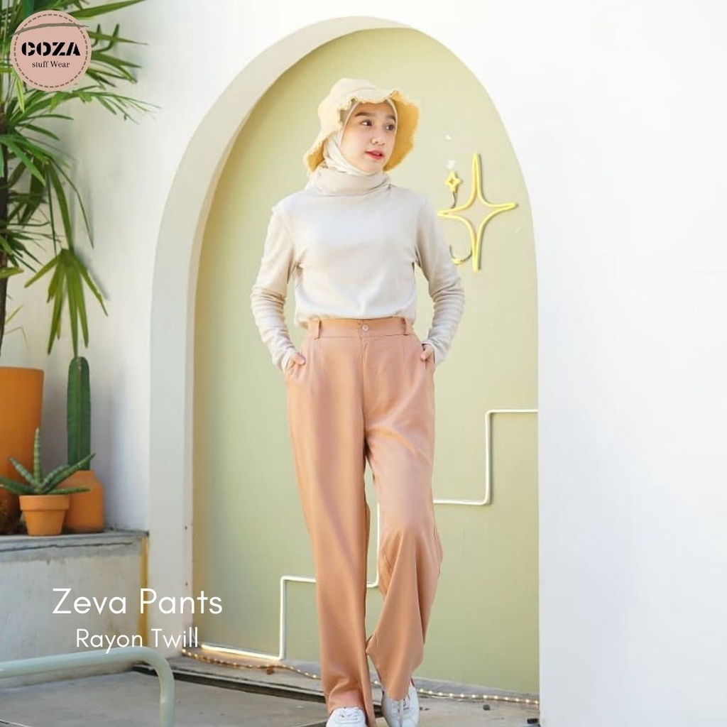 ZEVA PANTS Kulot Rayon Twill Jumbo / Kulot Rayon Premium / High Waist Saku Pinggir Aktif / Bawahan Celana Kulot Fashion Wanita Muslim-1