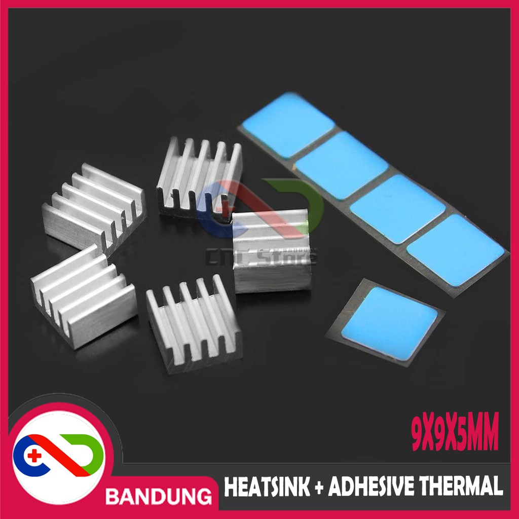 HEATSINK 9X9X5MM ALUMINIUM PLUS ADHESIVE THERMAL PAD PENDINGIN A4988 HEATSINK IC