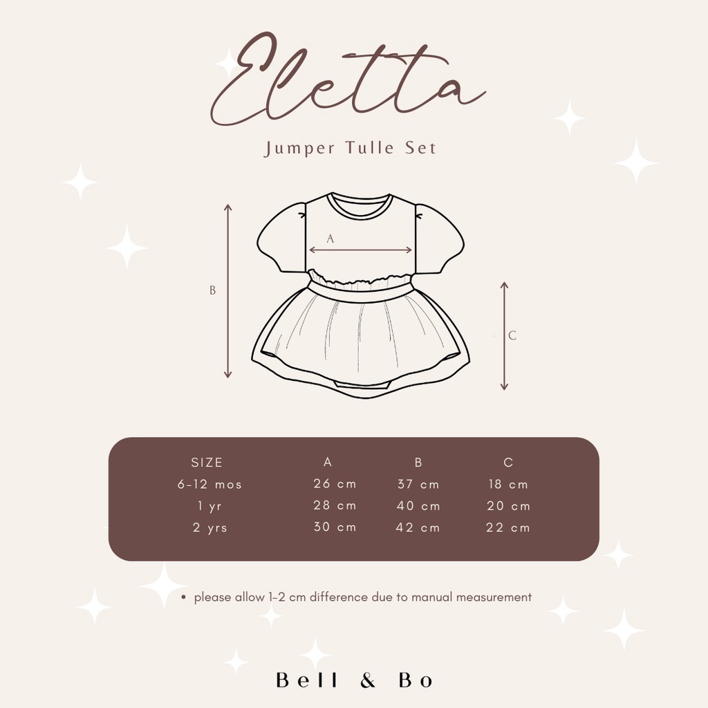 BELL AND BO ELLETA BELL BO ELETTA SETELAN JUMPER ROK TULLE SETELAN BAJU ANAK BAJU PENDEK ROK PENDEK FASHION ANAK PEREMPUAN 6 BULAN - 2 TAHUN