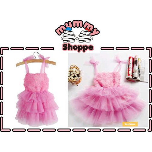 Dress rose pink 203 baju anak perempuan model dress dengan aksen bunga mawar 3D