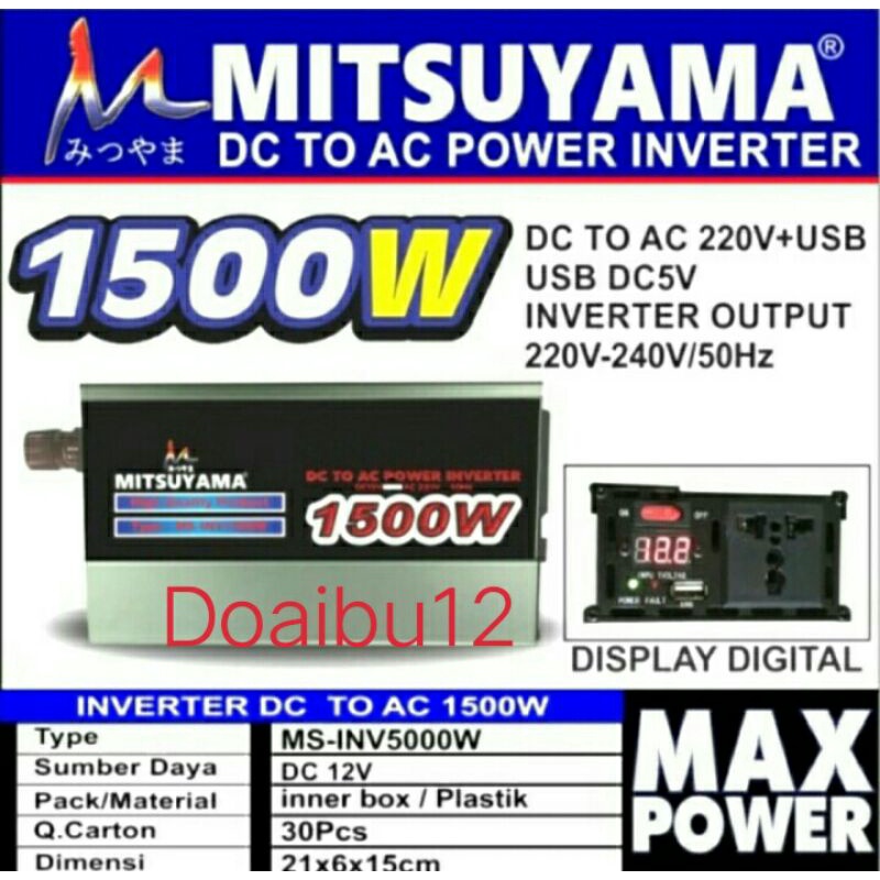 Cod Power Inverter Mitsuyama MS1500 watt Original DC to AC bayar ditempat