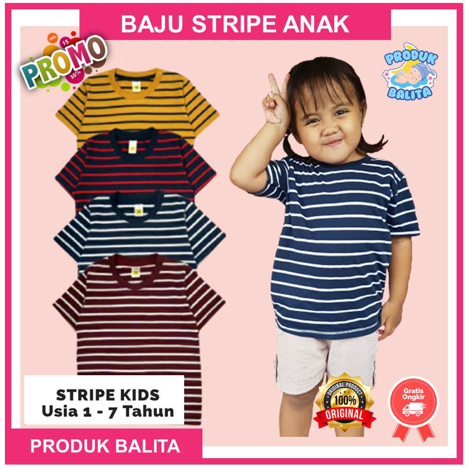 Kaos Anak Stripe  Thirts Salur Garis Garis Kaos Anak Laki-Laki Perempuan Lengan Pendek Catton Combed 30S Terlaris