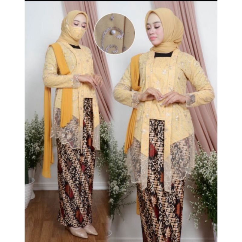 Setelan tunik melayu//kebaya tunik tulle//seragaman kebaya tunik