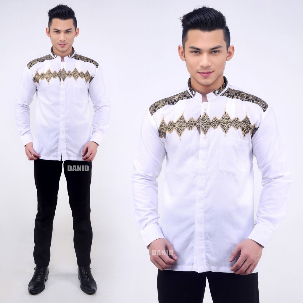 BAJU KOKO BATIK EMAS LENGAN PENDEK BUSANA MUSLIM SERAGAM HADROH HILWA AZAHIR ALKHALIS NEW