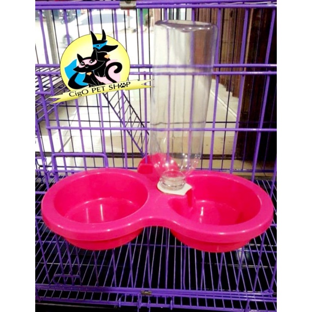 Tempat makan hewan double model gantung pet dish bowl feeder mangkuk anjing kucing dll mangkok dalam kandang