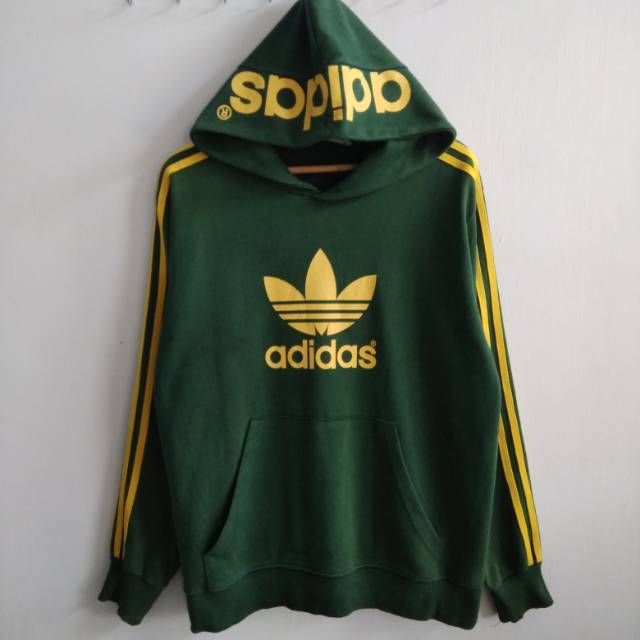 Sweater Hoodie Adidas Trefoil Green Stripe Yellow