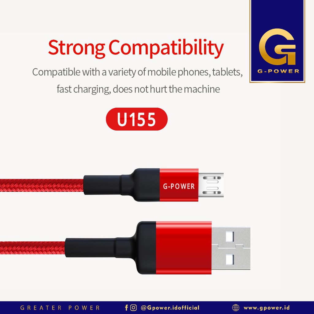 GPOWER KABEL DATA U155 MICRO USB IPHONE TYPE C FAST CHARGING GARANSI 1 TAHUN