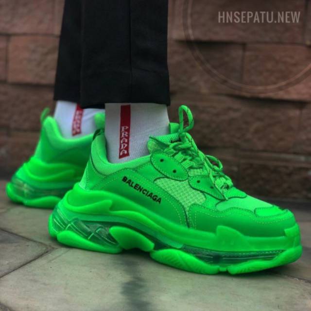 balenciaga triple s neon green on feet