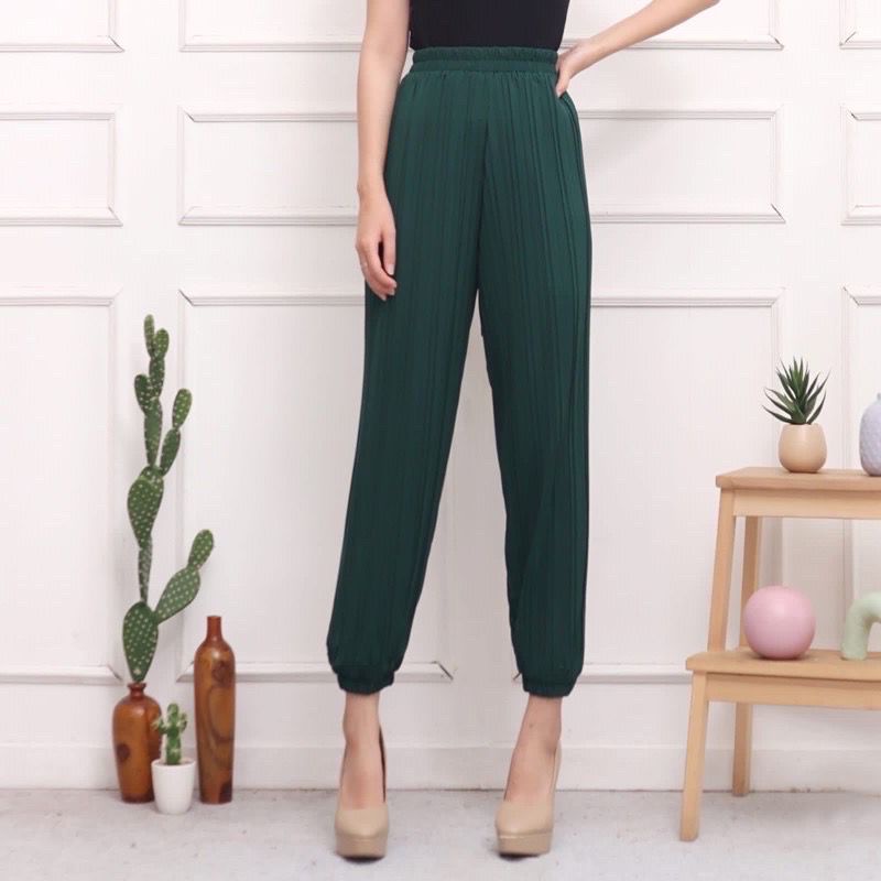 Toply shop Celena Jogger PlisKET Premium wanita / preated jogger pants wanita / celana karet plisket