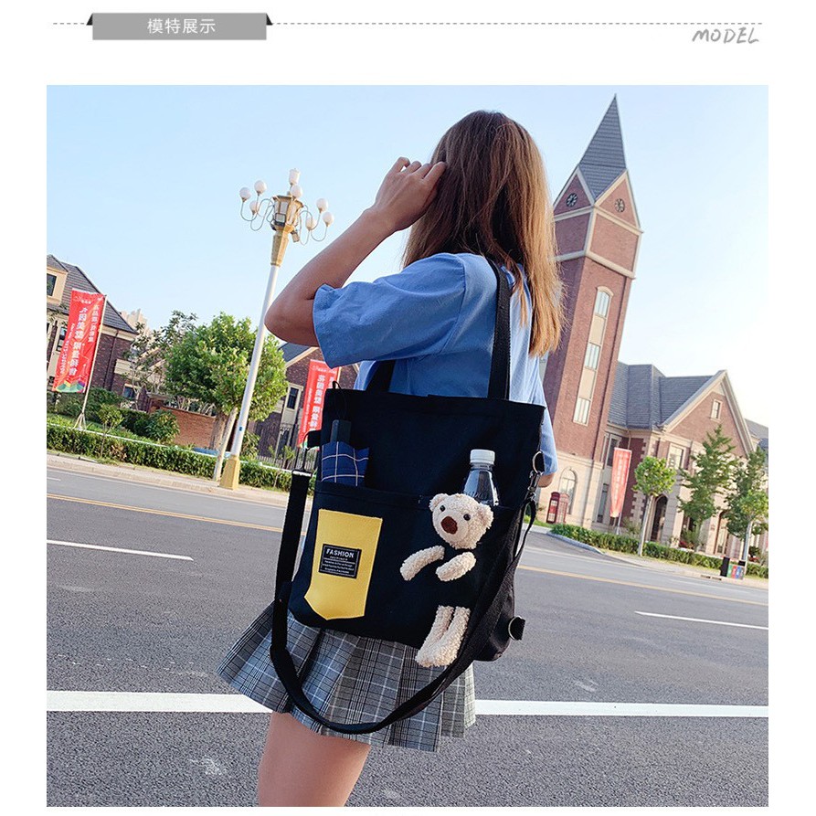 TC-61 tas canvas ransel selempang wanita 2 in 1 import korea jepang