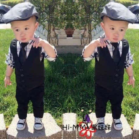 Setelan anak impor HI-MM Black Vest Set 4in1