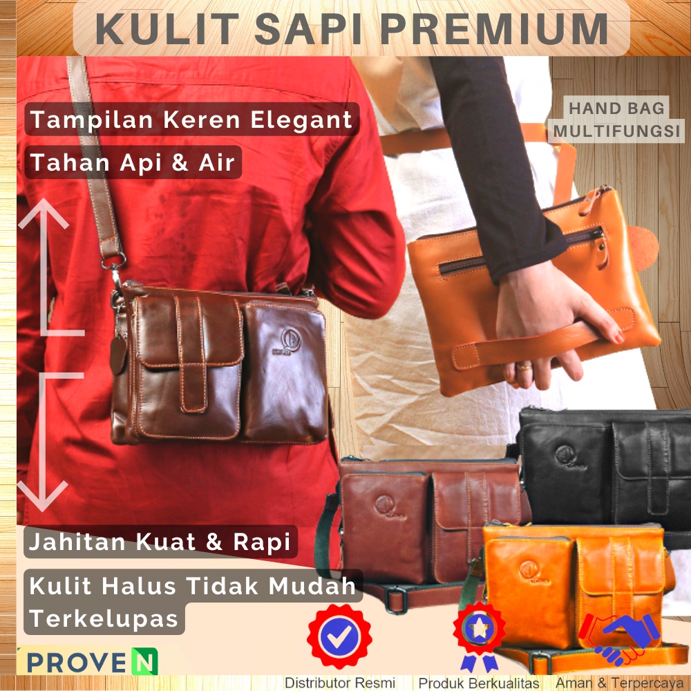 Tas Selempang Pria Wanita Kulit Asli Tas Slempang Pria Kulit Sapi Asli Premium HB09 Tas Kuliah Cowok Cewek Bahan Kulit Sapi Asli GARANSI ORIGINAL