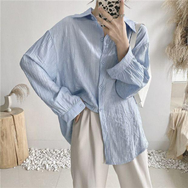 BEFAST - ZFS OOTD Wanita Kemeja TERY / Eunbin krinka crinkle linen shirt / Pakaian Kemeja Kasual / Kemeja Polos Formal / Kemeja Kekiniaan Remaja / OOTD Ala Style Korean / Fashion Kem Kerja / Terlaris