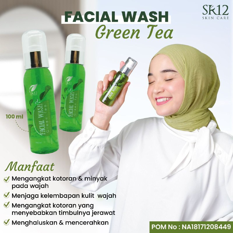 FACIAL WASH GREENTEA SR12 BPOM / MENCERAHKAN WAJAH / SABUN KULIT BERMINYAK BERJERAWAT SENSITIF / saudagarsr12