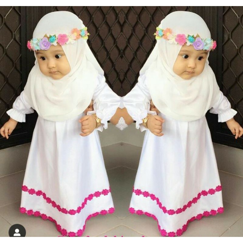 gamis set anak putih free flower crown