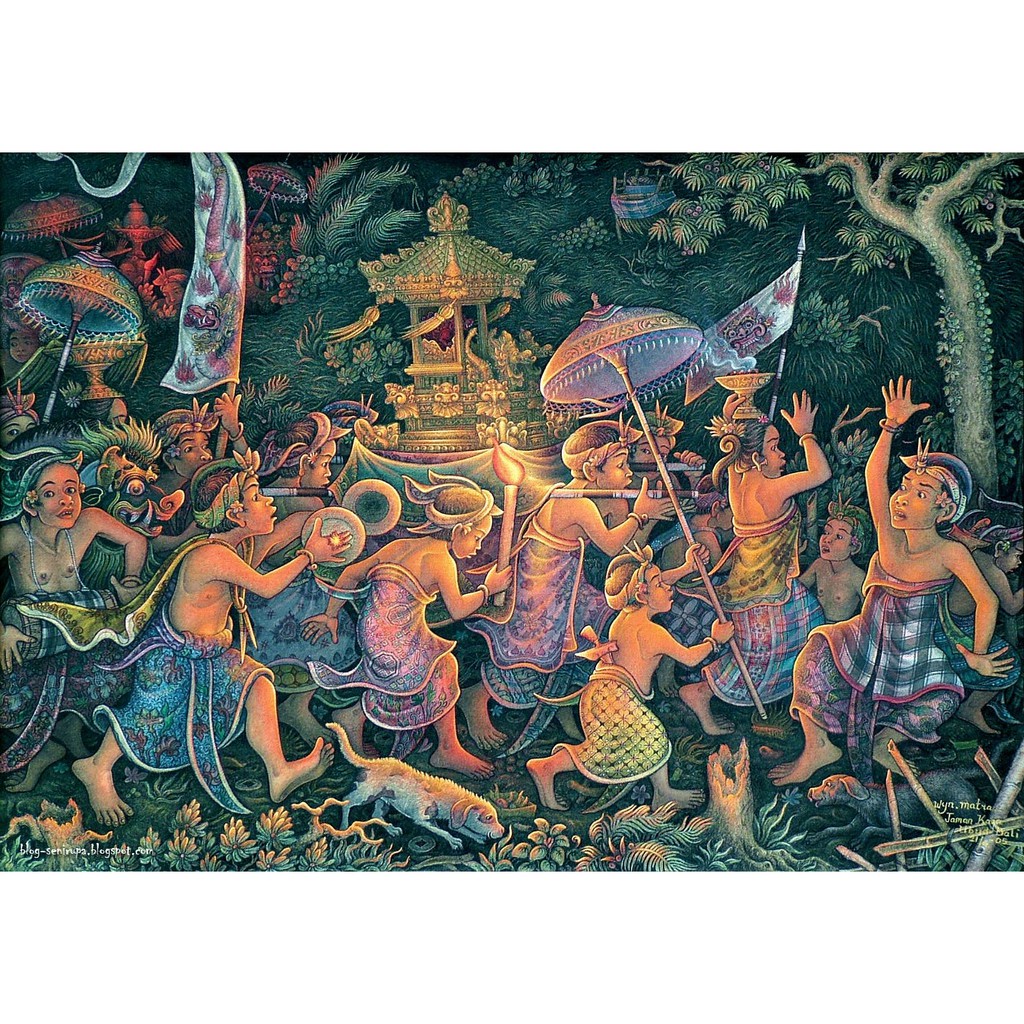 Repro digital gambar adat Bali upacara lukisan minimalis traditional puja