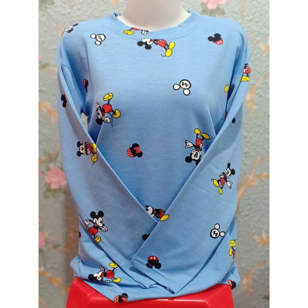 Terlaris Kaos Atasan Wanita Lengan Panjang Motif Kartun MK Bahan Bebbyterry Printing