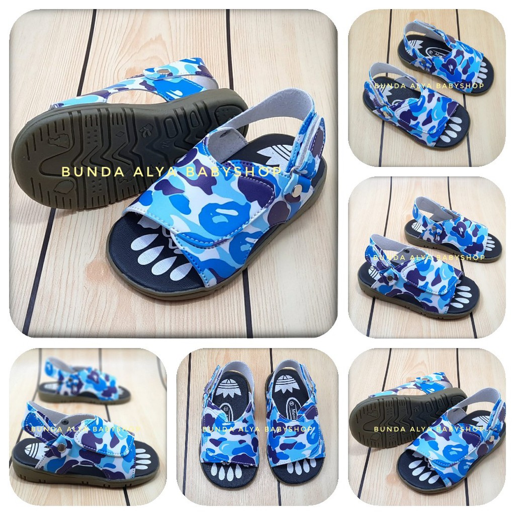 Sendal Anak Laki Laki Usia 6 Bulan 1 Tahun Size 22 - 23 - Sepatu Sandal Anak Laki Alas Karet Anti Licin Loreng BIRU