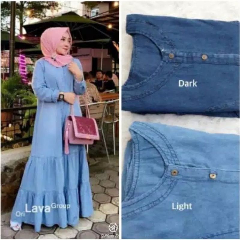 Gamis denim grey jeans by deezad.id