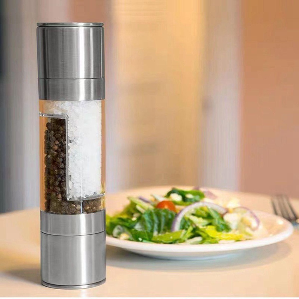 [Elegan] Salt and Pepper Mill Cooking Refillable 2in1 Alat Dapur Manual Stainless Steel