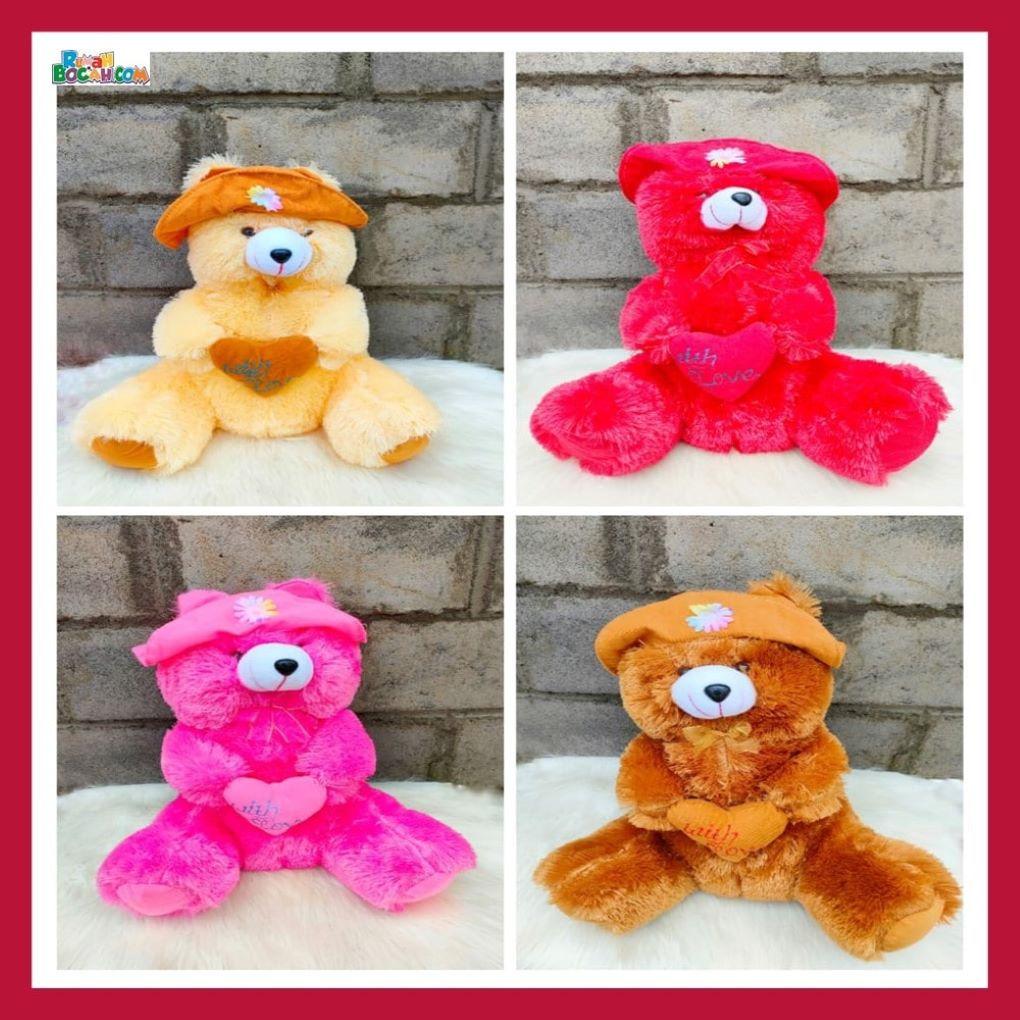 Kado Ulang Tahun Anak Remaja Sahabat Pacar Perempuan Cewek Putri Boneka Bear Beruang Topi L 50 cm Co
