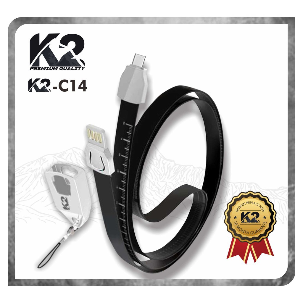 Kabel Data K2-C14 LANYARD PREMIUM QUALITY MICRO USB / IPHONE / TYPE C Fast charging 2.4A KALUNG TALI HP / NAMETAG