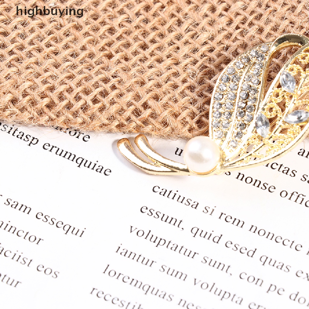 Hbid Bros Elegan Bentuk Daun Mutiara Aksen Berlian Imitasi Untuk Wanita