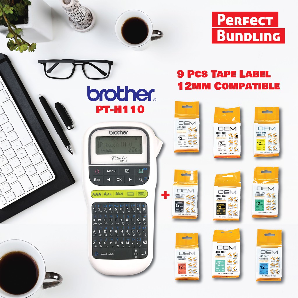 

PAKET BUNDLING PT-H110 BROTHER PTOUCH PRINTER LABEL (FREE 9 LABEL)