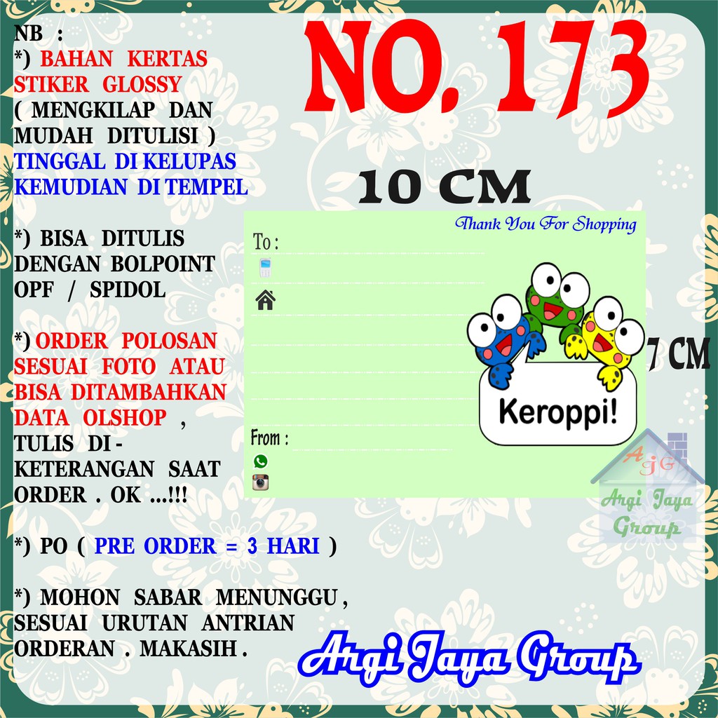 

Stiker Pengiriman - Sticker Alamat Olshop Murah Nomer 173 - 10x7 cm - Glossy