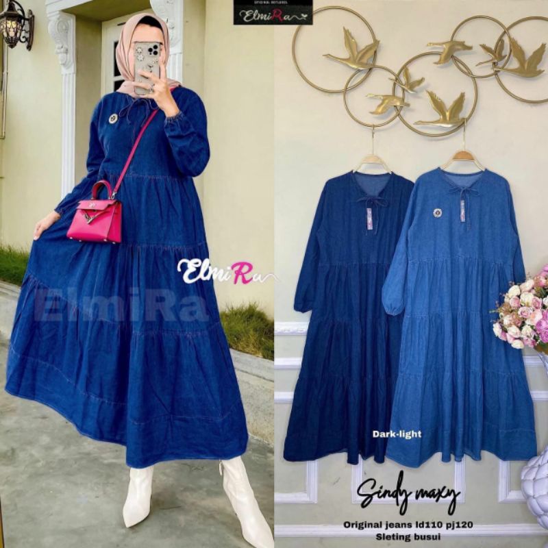 SINDY MAXY ORIGINAL PRODUK BY ELMIRA MIDI DRESS JEANS TERBARU