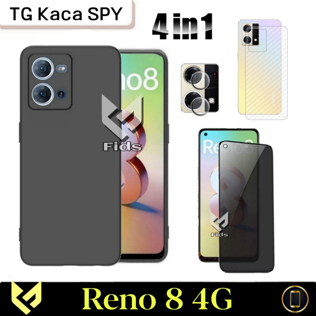 PROMO Paket 4IN1 Case Black Matte For OPPO RENO 8 4G 2022 SoftCase Premium Black Matte Free Tempered Glass Layar &amp; Tempered Glass Camera &amp; Garskin Carbon Handphone