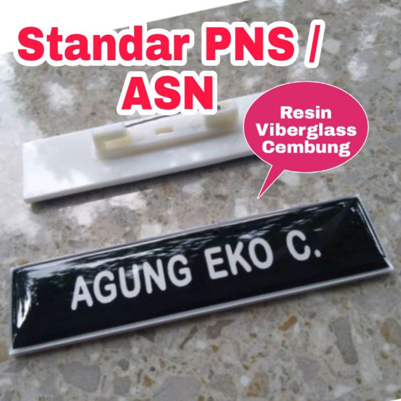 Name Tag Papan Nama Dada Standar PNS / ASN - Bahan Resin Viberglass - Peniti &amp; Magnet #Name Tag Indonesia