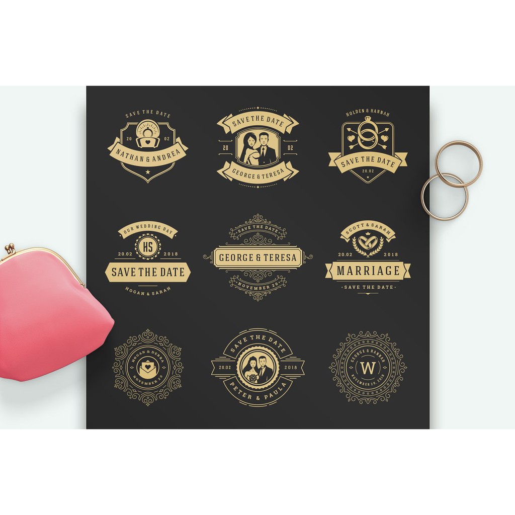 230 Wedding Logos And Badges Bundle - Photoshop &amp; Illustrator