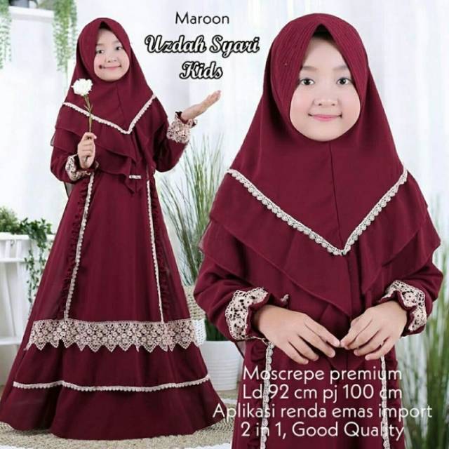 Pakaian Muslim  Anak Perempuan / Gamis Anak Perempuan Umur 8 9 10 11 12 Thn / Gamis Uzdah Syari Kid