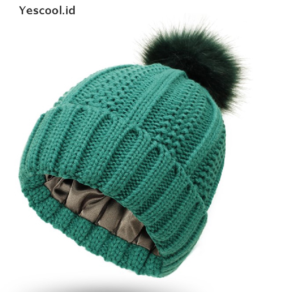 【Yescool】 Warm Satin Lined Skull Cap Soft Stretch Cable Wool Knit Hats Beanie Hat .