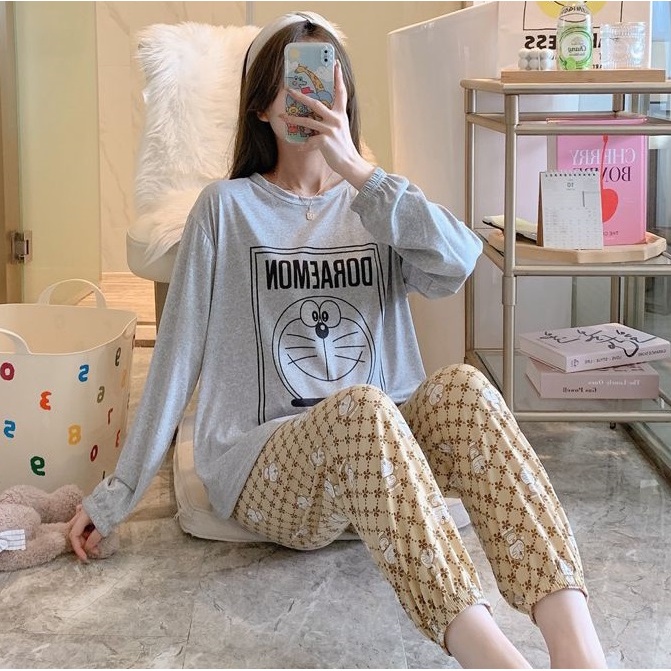 AJW Shop Setelan Wanita Import Joger | Setelan Baju Tidur Wanita | Piyama Wanita-Dormn Abu