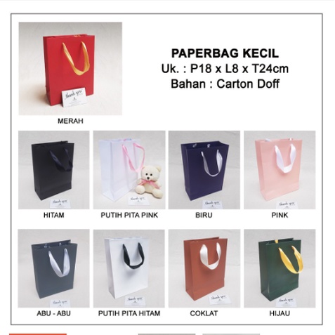 

Premium Paperbag KECIL uk. P18 x L8 x T24 cm / Paper Bag Pita Tutup Mini Paperbag Kecil Tas Kertas Kantong Baju Tempat Kado Bingkisan Hadia