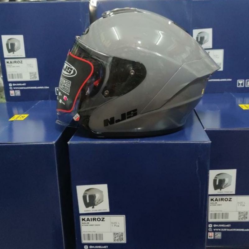 HELM NJS KAIROZ SOLID STONE GREY GLOSSY NJS KAIROZ ORIGINAL TERMURAH