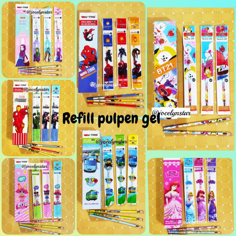 

(10 biji) Refil pen gel karakter/ isi pulpen gel / REFIL Bolpen gel 0,38