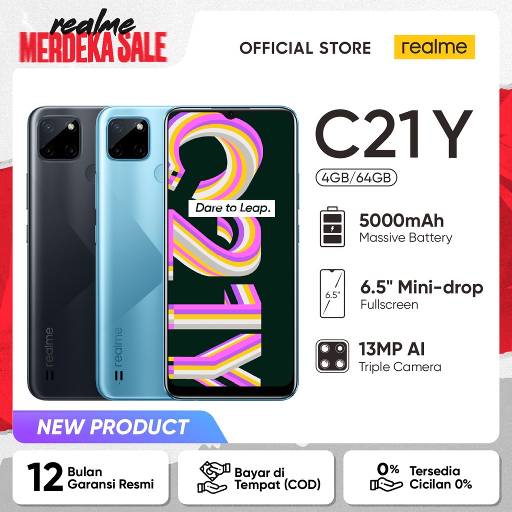 HP realme C21Y 4/64GB [5000mAh, 13MP AI Triple Camera, 6.5