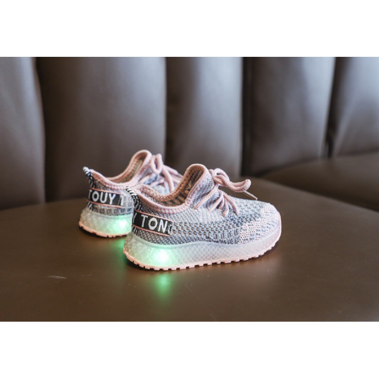 sepatu lampu led flyknit TOUYO sneakers sekolah anak cewek cowok import premium kualitas