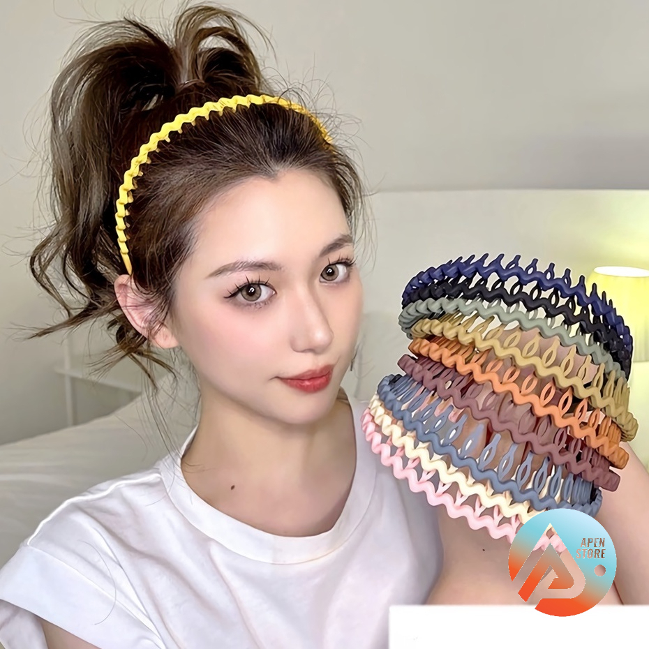 APEN Bando Sirkam Gelombang Zigzag Model Korea Headband Aksesoris Fashion Wanita Barang Unik Lucu
