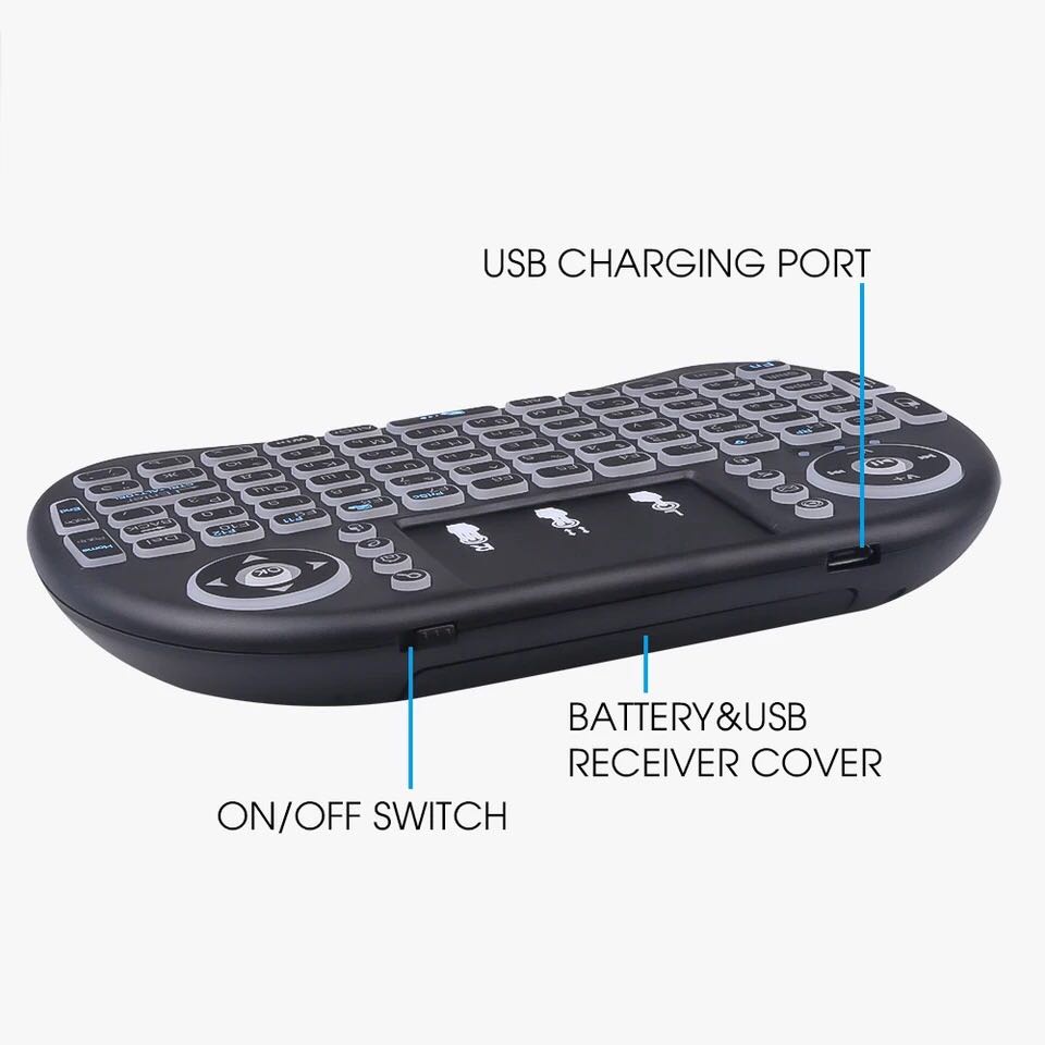 Mini Keyboard Wireless Rechargeable Remote Control Backlit and Touchpad Mouse