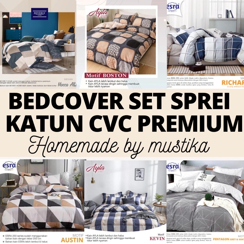 Mustika Bedcover Set Sprei Anti Geser Aesthetic Homemade Bahan Katun Cvc Premium Katun Lokal ESRA STAR