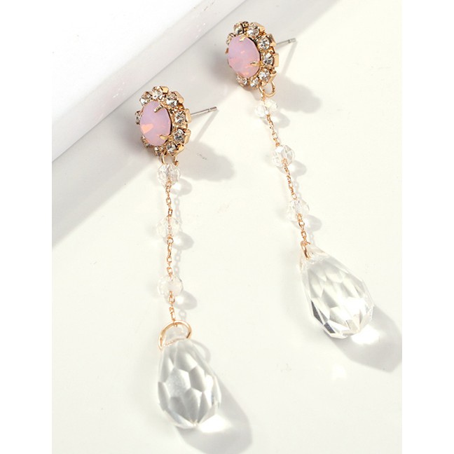 LRC Anting Tusuk Fashion Protein Alloy Pearl Crystal Stud Earrings F72656