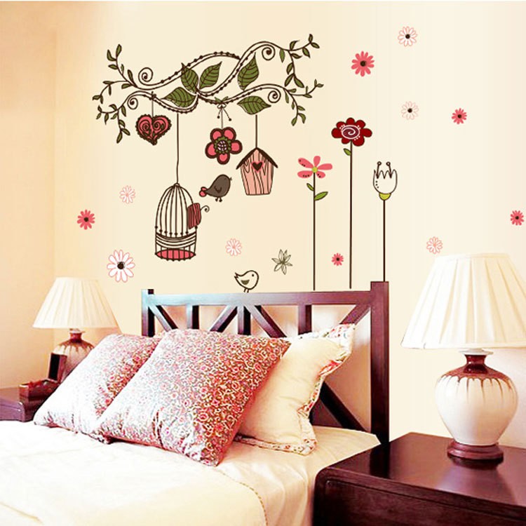 RELIZA WALLSTICKER SANGKAR BURUNG BIRDS CAGES BUNGA STIKER DINDING AY7102