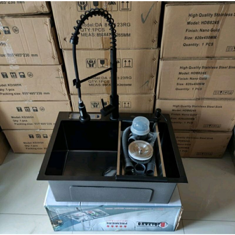 PROMO PAKET LENGKAP KITCHEN SINK 6045 BOLZANO BLACK STAINLESS BEST QUALITY PRODUK