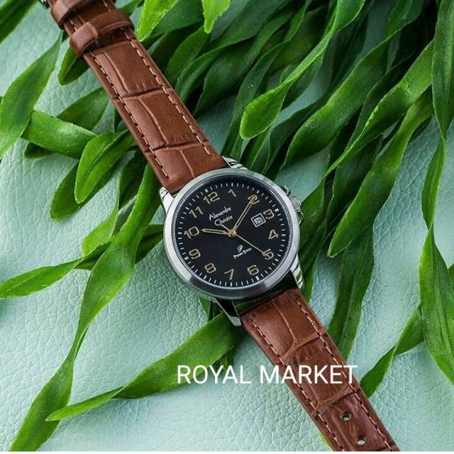 JAM TANGAN PRIA ALEXANDRE CHRISTIE COWOK SILVER BLACK BROWN TALI KULIT ORIGINAL AC 1008 HITAM COKLAT